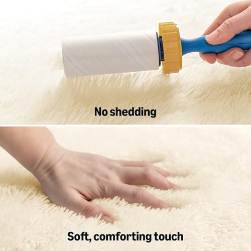 Amazon Basics Fluffy Washable Area Rug, Shaggy Carpet for Living Room, Bedroom, 6' W × 9' L, Beige - color: Beige, size: 6' x 9' (Rectangular)
