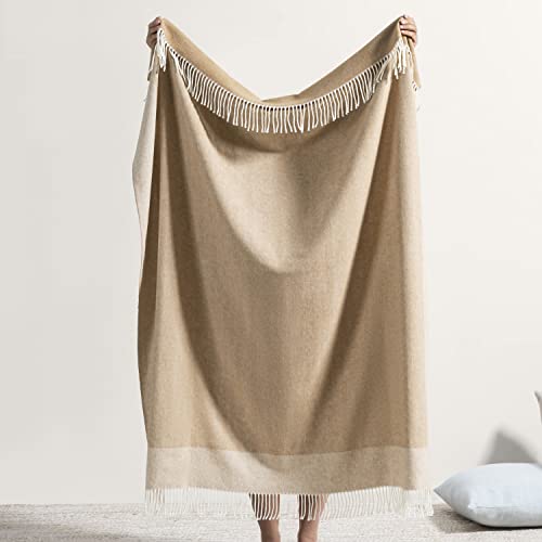 Lands Downunder All-Season, Luxury Caramel Border Herringbone Throw – Soft Woven Throw with Decorative Fringe – Made in Italy – 51”W x 67”L - Perfect for Gifting - color: Caramel