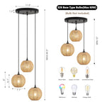 Round 3 Light Boho Pendant Light Rattan Hanging Lamp Hand Woven Wicker Small Chandelier Hanging Lights Fixture for Bedroom Kitchen Hallway Foyer - size: Round 3 Lights
