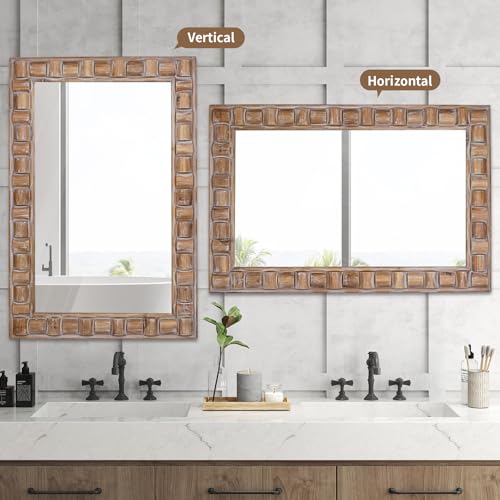 36x24 Inch Rustic Rectangle Wall Mirror - Solid Wood Frame Bathroom Vanity Mirror for Over Sink, Entryway, Living Room & Bedroom - color: C - Rectangle - 36x24 in