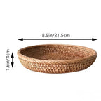 Handcrafted Small Rattan Serving Basket 8.7" – Round Woven Bread & Cracker Tray – Natural Wicker Fruit Bowl for Countertop Display, Snacks, Candy, and Party Serving - size: 8.7"