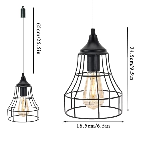 JHY DESIGN Hanging Lamp Black Battery Powered Decorative Pendant Lamp Metal Cage Battery Lamp with 6 Hours Timer for Bar Bedroom Garden Parties Patio Indoor Outdoor Living Room(Geometry) - size: 9.5 inches, Geometry