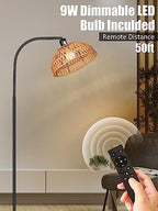 Rattan Floor Lamp- Boho Standing Lamp with Remote Control and Dimmable Bulb, Hand-Worked Adjustable Rattan Shades, Black Farmhouse Tall Lamp, Boho Arc Floor Lamps for Living Room, Bedroom, Office - style: Rattan Standing Lamp Black
