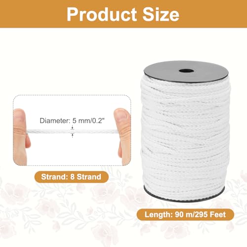 MECCANIXITY Macrame Cord 5mm x 295 ft Handmade Natural Cotton Rope, 8 Strand Twisted Braided Rope Cord for Plant Hanger Wall Hanging Dream Catcher Crafts Home Decoration, Light White - color: Light White