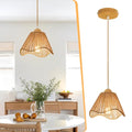 Wave Rattan Chandelier Pendant Lights Kitchen Island,Farmhouse Boho Chandeliers Adjustable Height Hanging lamp for Dining Room,Kitchen Ceiling Light Fixtures with Hand Woven Wicker Lampshade - size: 1 Pack