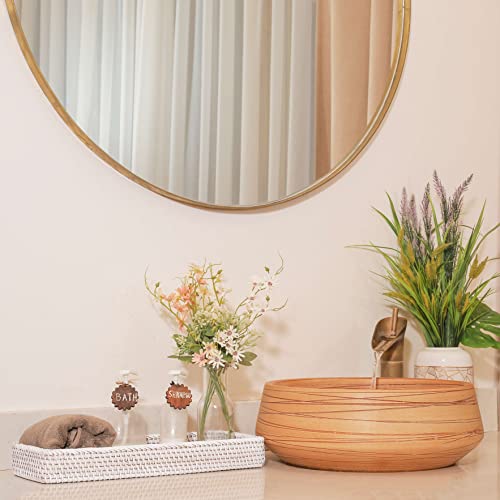 Rattan Toilet Tank Basket Guest Towel Napkin Woven Holder for Serving Organizing Bread Shelves Bathroom Counter Organizers and Storage Decorative Wicker Tray (17 x 6 x 2 inches, White Wash)
