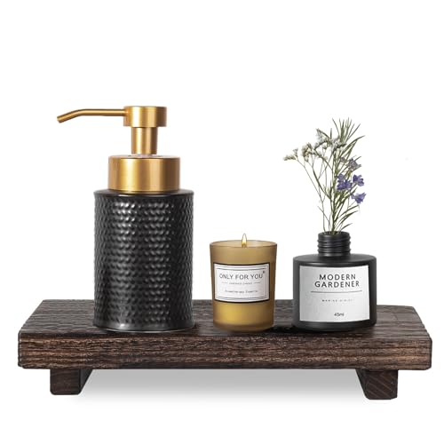 zoocatia Small Wood Tray Pedestal Stand Farmhouse Bathroom Decor Decorative Wooden Riser Kitchen Soap Dish Holder for Vanity, Counter, Sink, Large 11.8" x 7" - Dark Brown - color: Dark Brown, size: 11.8" x 7" x 1.6"