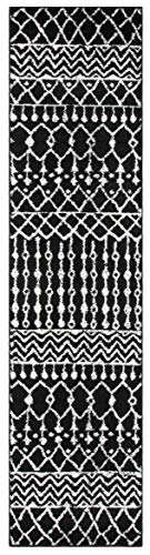 SAFAVIEH Tulum Collection Runner Rug - 2' x 7', Black & Ivory, Moroccan Boho Distressed Design, Non-Shedding & Easy to Clean, Ideal for Living Room, Hallway, Foyer, Entryway, Bedroom (TUL270Z) - color: Black/Ivory, size: 2' x 7' (Runner)
