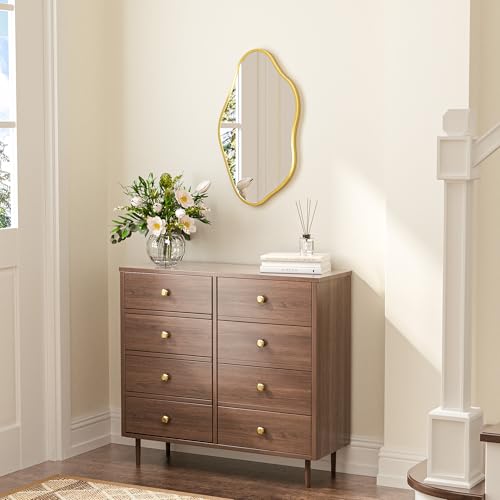 Keonjinn Gold Irregular Mirrors for Wall 16" x 28" Inch, Asymmetrical Metal Frame, Tempered Glass Decorative Mirror for Bathroom, Bedroom, Living Room, Entryway(Horizontal/Vertical) - color: Gold, size: 28"L x 16"W