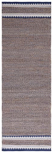 SAFAVIEH Natural Fiber Collection Runner Rug - 2'6" x 8', Natural & Navy, Handmade Farmhouse Boho Coastal Rustic Jute, Ideal for High Traffic Areas in Living Room, Bedroom (NF874N) - color: Natural/Navy, size: 2'6" x 8' (Runner)