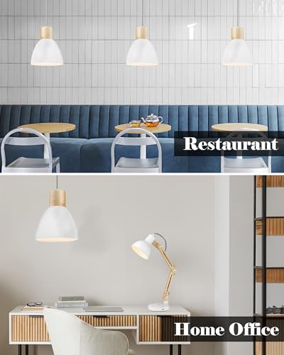 ELYONA 10.2” Hammered Pendant Light Fixtures, Metal & Rubber Wood Island Hanging Lamp, Adjustable Height, Modern Pendant Lighting for Kitchen,Farmhouse Bar,Dining Room,Bedroom, Nordic White - color: White - 1 Pack