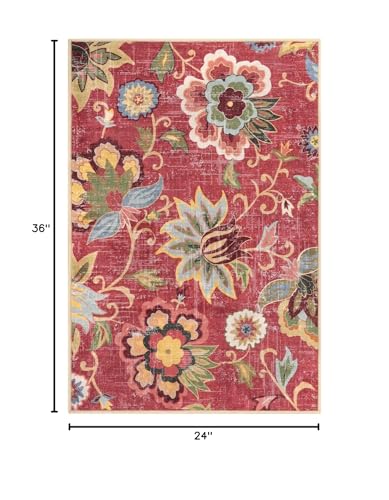 Beeiva Red Kitchen Rugs Non Slip Washable, 2x3 Floral Christmas Kitchen Entry Rug for Entryway Indoor Ultra Thin Small, Vintage Non-Shedding Front Door Mat Indoor Entrance Throw Carpet for Bathroom - color: Red, size: 2' x 3' (Rectangular)