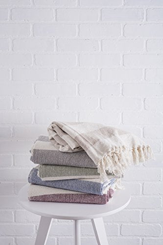 DII Rustic Farmhouse Cotton Cabana Striped Blanket Throw with Fringe, 50 x 60 - Cabana Striped Stone - color: Stone