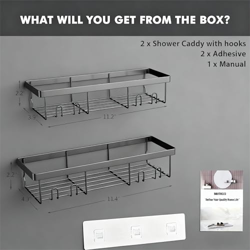 Moforoco Shower Caddy Shelf Organizer Rack, Self Adhesive Black Bathroom Shelves Basket, Home Farmhouse Wall Inside Organization and Storage Decor Rv Accessories, First Camper Apartment Essentials - color: Gun Grey, size: Medium