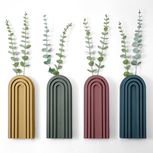Ziliny 4 Pack Wood Wall Planter Indoor Wall Decor Plant Holders Boho Hanging Planter Vases for Modern Farmhouse Living Room Bedroom Rainbow Decor (Morandi Color) - color: Morandi Color