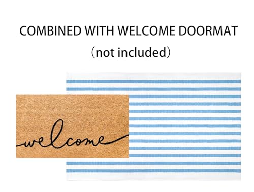 Striped Area Rug 27.5"x43",Light Blue and White Farmhouse Front Porch Rug Cotton Woven Washable Entryway Rug Indoor Outdoor Front Door Mat for Porch/Entryway/Home Entrance Decor - color: Blue White, size: 2'4" x 3'7" (Rectangular)