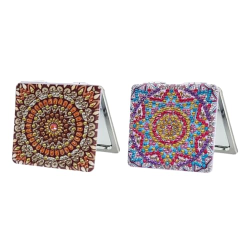 DDGYP 2 Pcs Diamond Painting Portable Mirror, Diamond Art Kits for Adults, DIY Compact Folding Mirror, Pocket Mirror for Women, Ideal Art Craft Gifts for Birthday - color: Red