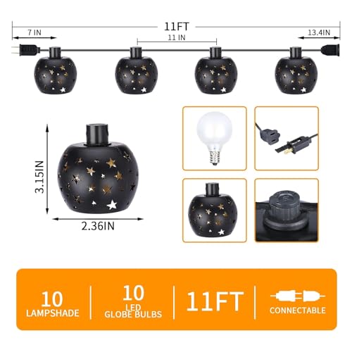 Vigdur Lantern String Lights, Star String Lights Plug in with 10 Clear G40 Bulbs and Star Plastic Lamp Shades, Connectable Moroccan Decoration Light for Home Holiday Party Decorations(9.84FT) - color: Star Lantern