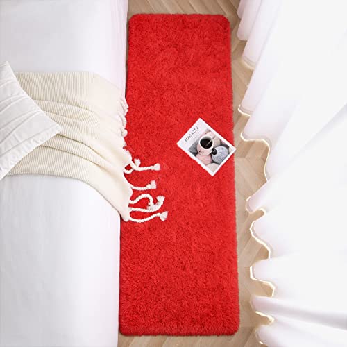 Jelymark Super Soft Shaggy Rug for Bedroom, 2x6 Feet Fluffy Carpet for Living Room, Fuzzy Indoor Plush Area Rug for Home Decor, Furry Floor Rugs for Dorm, Kids Nursery Rug for Girls, Red - color: Red, size: 2' x 6' (Rectangular)