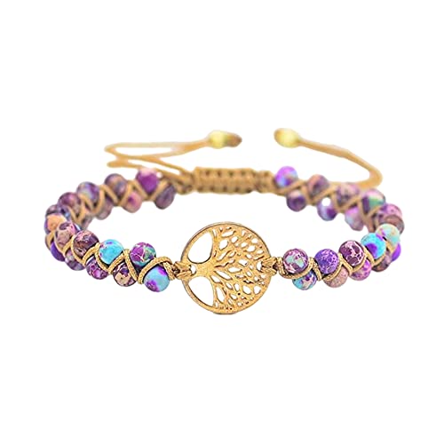 Women Boho Wrap Bracelet,Handmade Natural Stone Crystal Emperor Beads Heart Bracelet, Fashion Bohemian Jewelry Gift for Women - color: Purple Emperor #2