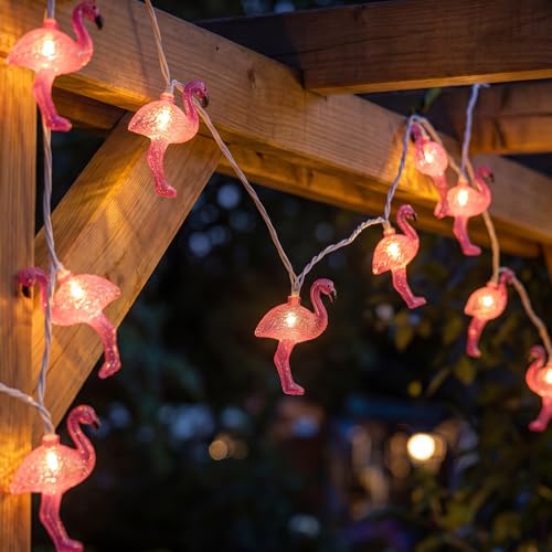 Oviejo 8.5Ft Pink Flamingo Outdoor String Lights Summer Patio String Lights with 10 Mini Flamingo Lights, for Birthday Party Fiesta Decoration,Summer Decor,White Wire - color: pink flamingo