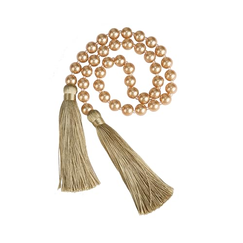 34 Inch Pearl Glass Bead Garland with Tassels - Elegant Boho Table Decor, Fringe Wall Hanging for Wedding, Party, Farmhouse Rustic Prayer Bead Home Decoration(2 Pack,Gold) - color: Gold, size: 2 Pack