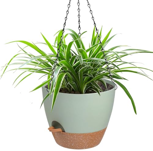 Vanslogreen Hanging Planters for Indoor Outdoor Plants, 1 Set Self Watering Hanging Pot with Drainage Holes & Removable Tray (Green-12inch, 12'') - color: Green, size: 12''