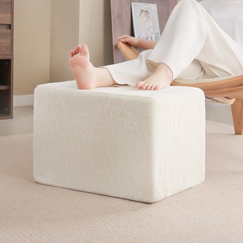 Tiita Square Stuffed Pouf Ottoman, Plush Poufs with Foam Chunk Filling, Foot Rest Stool for Living Room, Cream - color: Square Cream
