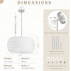 23 inch White 5 Light Rattan Chandelier Rattan Farmhouse Light Fixture Woven Pendant Lights Fabric Shade Boho Chandelier for Kitchen Dinning Room - color: 23"-White-Drum