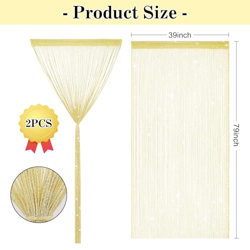2 Pack 39 x 79 Inch String Curtains for Doorway, Home Decor Sequin Glitter String Curtain Boho Doors Tassel for Windows, Closet, Living Room, Bedroom, Hallway, Party (Beige) - color: Beige