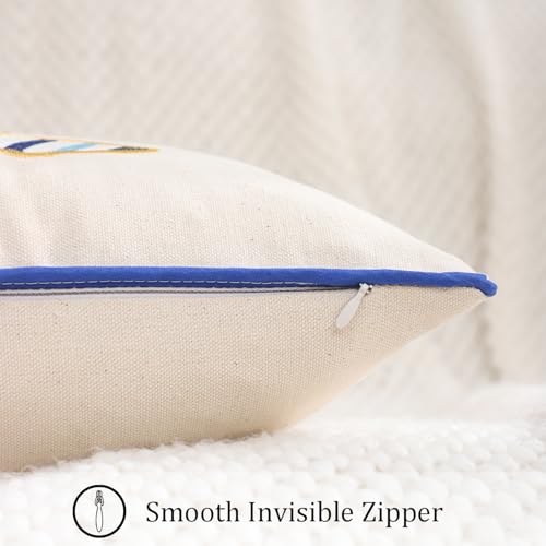 LUOYEHK Embroidered Pillow Covers 18x18 Set of 2 Summer Coastal Blue Fish Decorative Pillow Cases Ocean Themed Canvas Cushion Covers for Couch Sofa Bed Living Room - color: Blue Fish