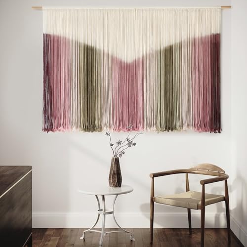 IOWER Large Macrame Wall Hanging Boho Wall Decor Large Scale Tie-Dye Yarn Living Home Room Boho Wall Decor for Bedroom Home Wall Art 57" W x 35" L - color: light pink