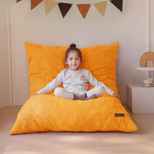 MAXYOYO 3 in 1 Kids Bean Bag Chair Couch, Convertible Chair Folds from Bean Bag to Lounger, Child Floor Sofa for Gaming, Reading, Floor Couch with High-Density Foam Filling - color: Orange