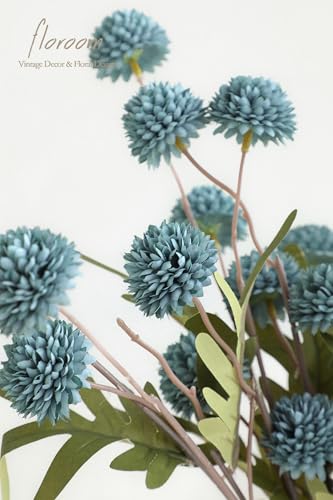 Floroom 5pcs Dusty Blue Faux Silk Mums Artificial Flowers, Bulk Fake Small Mini Chrysanthemums with Stems for DIY Slate Blue Wedding Centerpieces Floral Arrangements Vase Fillers Home Decorations - color: Dusty Blue, size: 5pcs