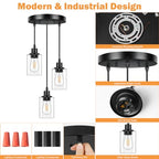 Licperron 3-Light Pendant Light Fixtures, Black Pendant Lights Kitchen Island, Adjustable Pendant Lighting with Clear Glass Shade, Modern Hanging Light Fixtures for Dining Room, Hallway, Living Room - size: 3-Lights