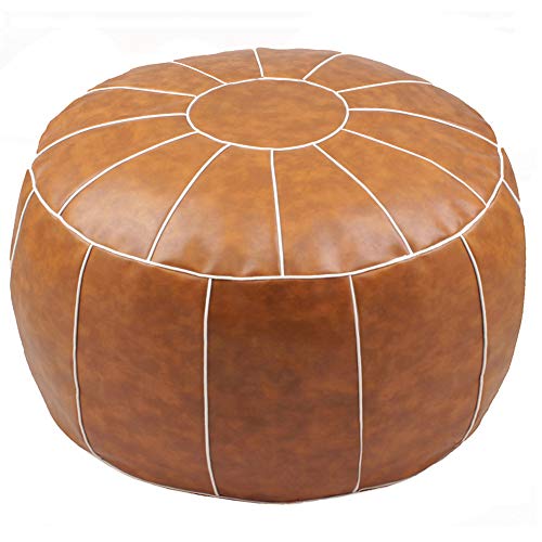 Decorative Pouf Foot Stool Round Unstuffed Leather Ottoman Cushion Storage seat or for Resting Your Feet on, Floor Chair Foot Living Room Bedroom Kids Room and Wedding (Brown) - color: Brown