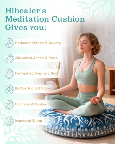 Hihealer Meditation Cushion, Large Velvet Floor Pillow for Yoga, Meditation & Mindfulness, Supportive Memory Foam Bolster (Blue) - color: Blue