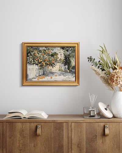 HUARCEY Gold Framed Vintage Wall Art for Living Room Country Orange Trees Earthy Room Decor Aesthetic Oil Painting Wall Picture Farmhouse Canvas Print Artwork for Kitchen Bedroom Bathroom Decor 12x16 - color: Orange Tree, size: 16"L x 12"W