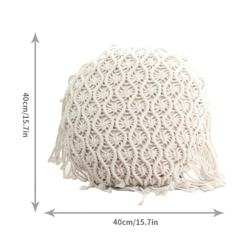 Boho Cushion Covers Hand Woven Pillowcase Round Shape Pillow Cover with Tassel Macrame for Bed Couch Car Home Decor Cream