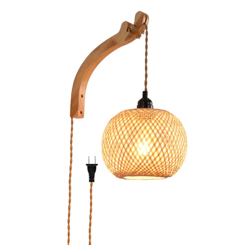 Plug in Wall Sconce,Farmhouse Wicker Wall Lamp Plug in,Hand Woven Rattan Wall Light Farmhouse Rustic Boho Sconces Wall Lighting for Living Room Bedroom - color: Bamboo, size: 1 PACK