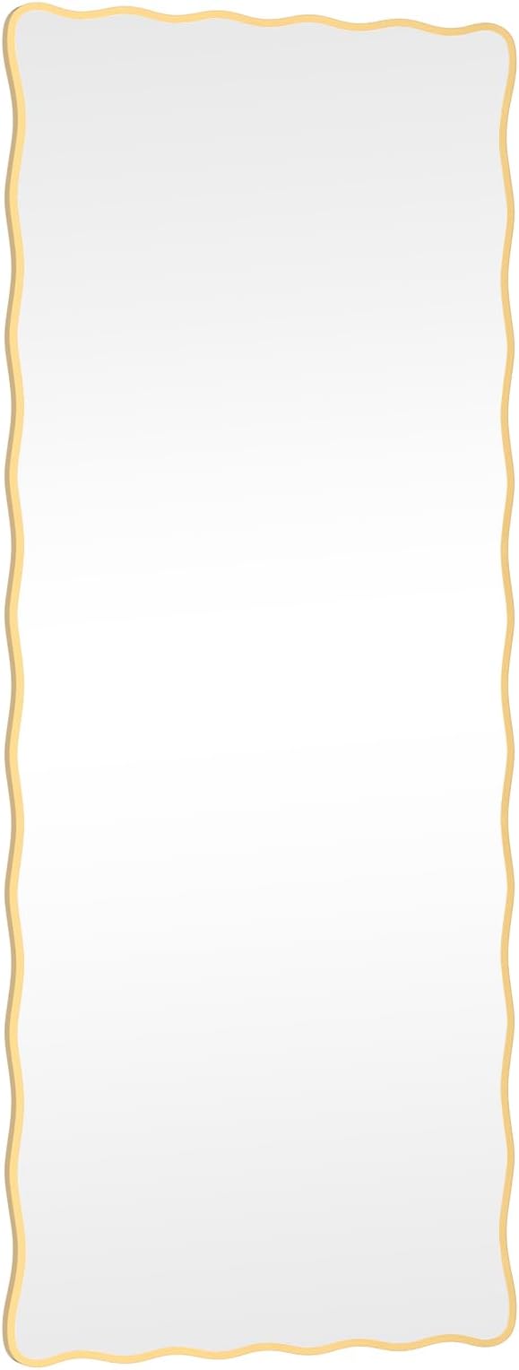 60X24 Inch Gold Wavy Bathroom Mirror for Wall, Scalloped Bathroom Vanity Mirror Farmhouse, Large Rectangle Mirror, Tempered Glass, Hangs Horizontally or Vertically