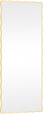 60X24 Inch Gold Wavy Bathroom Mirror for Wall, Scalloped Bathroom Vanity Mirror Farmhouse, Large Rectangle Mirror, Tempered Glass, Hangs Horizontally or Vertically