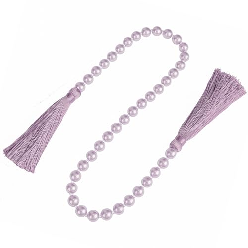 34 Inch Pearl Glass Bead Garland with Tassels - Elegant Boho Table Decor, Fringe Wall Hanging for Wedding, Party, Farmhouse Rustic Prayer Bead Home Decoration(1 Pack,Purple) - color: Purple, size: 1 Pack