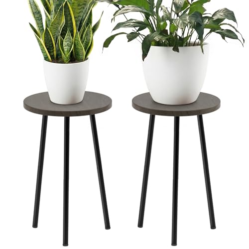 Plant Stand Indoor 2 Pack: Corner Wood 20 Inch Plant Stand Mid Century Modern Decor - Small Round Plant Table for Indoor Plants - Outdoor Plant Holder for Patio Living Room Bathroom Office (Grey Wood) - color: Grey Wood, size: 20"&20"