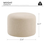 Boho Round Ottoman, Soft Pouf Ottoman, Farmhouse Footstool with Soft Padded Seating & Solid Wood Frame, Upholstered Vanity Stool Accent Seat for Living Room, Bedroom, Beige Woven Linen - color: Beige Weaving Linen Rope, size: Set of 1