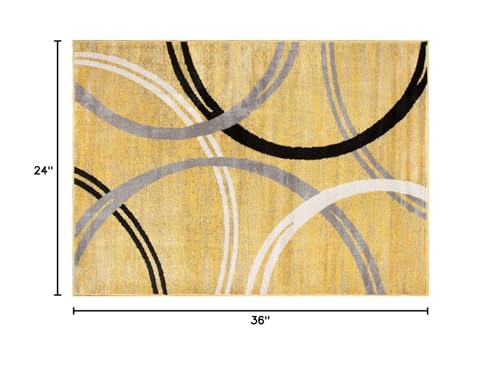 Rugshop Wavy Circles Design Accent Rug, Carpet with Jute Backing for Entryway, Kitchen, or Office, Yellow, 2' x 3' - color: Yellow, size: 2' x 3' (Rectangular)