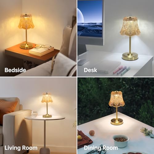 Shenmoyl Cordless Touch Table Lamp with 5200mAh Battery - 3 Adjustable Color Temperatures & Dimmable, Rechargeable Desk Lamp for Bedroom, Living Room, Office, Entryway, Bookshelves (Amber Rose) - color: Amber Rose
