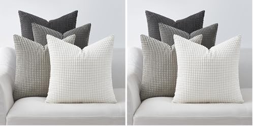 Topfinel Grey Couch Pillow Covers for Living Room 45x45 cm Set of 4,Mid Century Modern White Neutral Corduroy Corn Throw Pillows,Rustic Square Bench Chair Cushion(18 Inch/Grey) (Pack of 2) - color: Grey, size: 18" x 18" (Pack of 8)