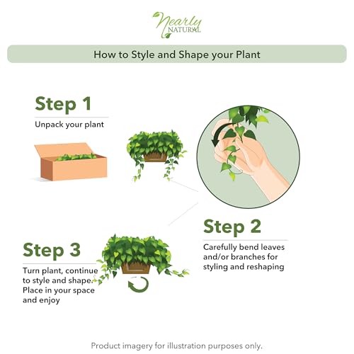 Nearly Natural 34in Artificial Pothos Ivy Plant with Ledge Basket Faux Trailing Cascading Greenery for Indoor Home Decor