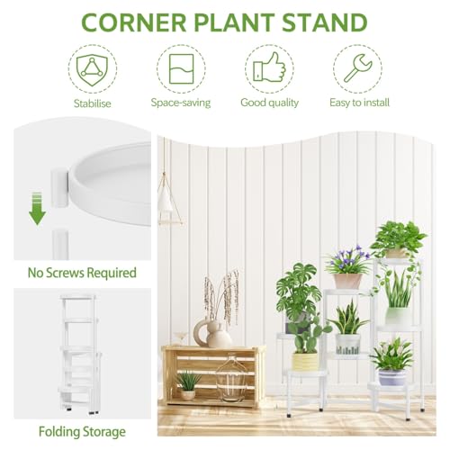 iDavosic.ly 7 Tier Large Plant Stand Indoor, 10 Inch Wide Tall Corner Metal Plant Stands Outdoor for Multiple Plants, Folding Tiered Flower Display Holder Rack Shelf, White - color: White, size: 7 Tiers